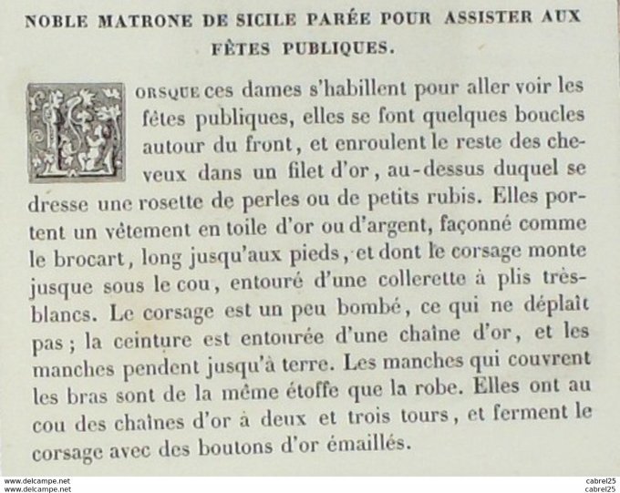 Italie PALERME noble Matrone sicilienne en fête 1859