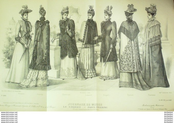Gravure Mode Le Coquet 1892 # 1843 (Old Fashion plate)