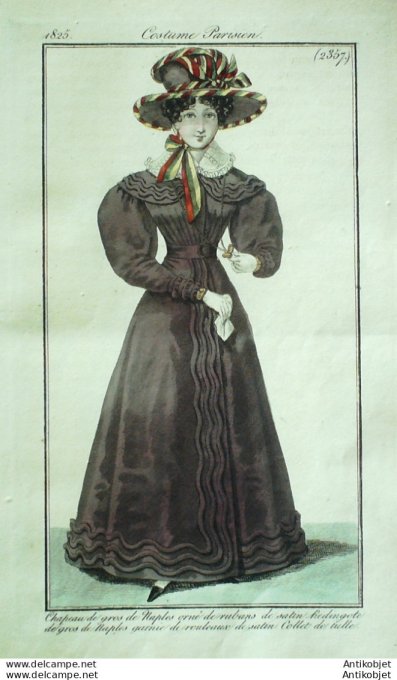 Gravure de mode Costume Parisien 1825 n°2357 Redingote gros de Naples