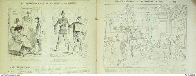 La Caricature 1885 #281 Salon Robida Fiacres de nuit Job abordage Gino Trock