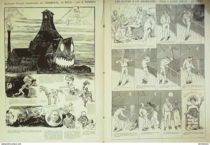 La Caricature 1885 #281 Salon Robida Fiacres de nuit Job abordage Gino Trock