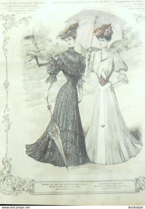 La Mode illustrée journal 1905 n° 25 Toilettes en tulle & lainage