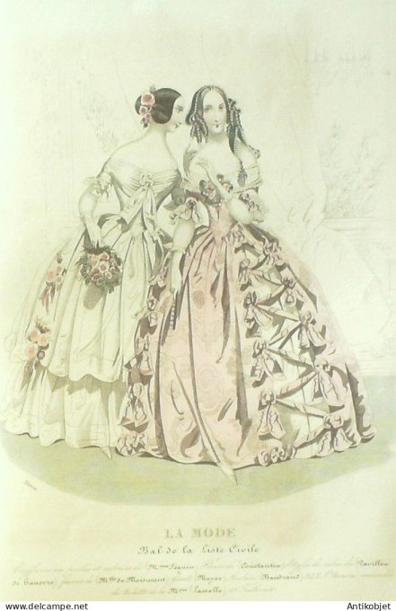 Gravure La mode 1842 #  3 (aquarelle old Fashion plate)