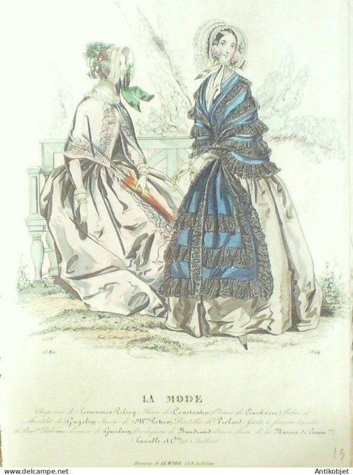 Gravure La mode 1844 # 13 (aquarelle old Fashion plate)