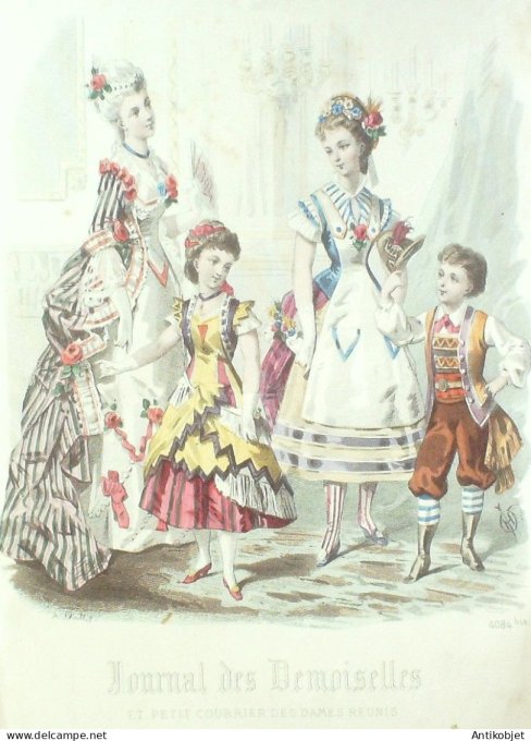 Gravure Mode J.Demoiselles 1876 # 4084b (aquarelle Old Fashion plate)