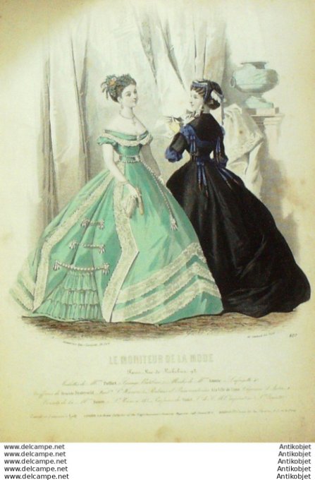 Gravure Mode Le Moniteur 1865 # 807 (Old Fashion plate)