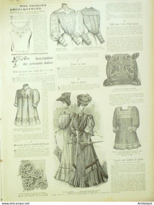 La Mode illustrée journal 1905 n° 25 Toilettes en tulle & lainage