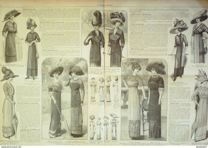 La Mode illustrée journal 1911 n° 29 Toilettes Costumes Passementerie