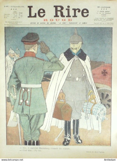 Le Rire Rouge 1916-09- 23 #  97 Journal humoristique Ed.Originale Non Fluctuat Immergitur