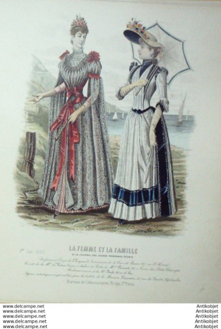 Gravure Mode La Femme & La Famille 1889 # 06 (Old Fashion plate)