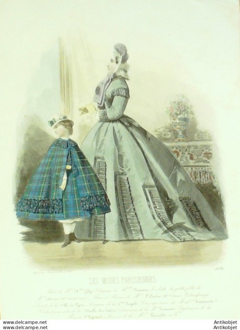 Gravure Les Modes Parisiennes 1863 #1078 Robe perkale Maison Ghys