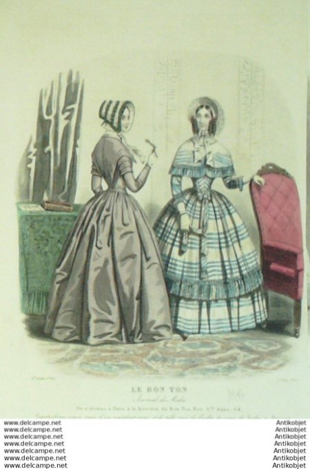 Gravure Mode Le Bon Ton 1844 # 11 (aquarelle old fashion plate)