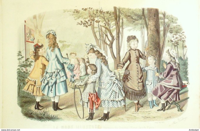 Gravure de mode La Mode illustrée 1876 n°24 (Costumes d'enfants)