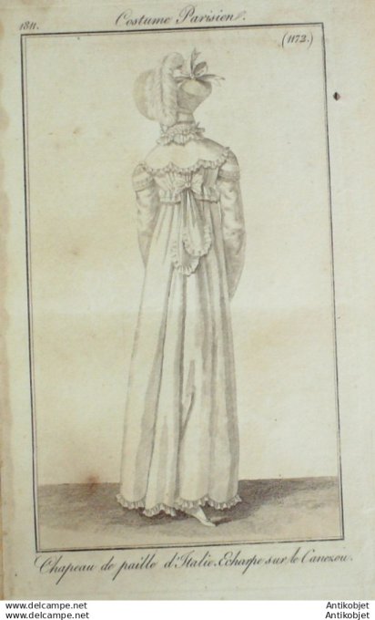 Gravure Mode Costume Parisien 1811 # 1172  (eau forte old Fashion plate