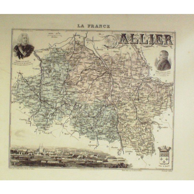 Carte Allier (03) Moulins Graveur Lecoq Waltner Barbier 1868