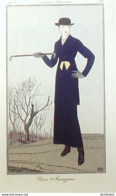 Gravure de mode Costume Parisien 1913 pl.126 BOUTET de MONVEL Bernard-Amazone