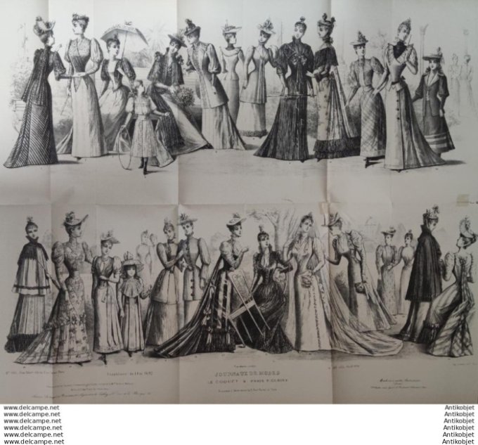 Gravure Mode Le Coquet 1892 # 845 (Old Fashion plate)