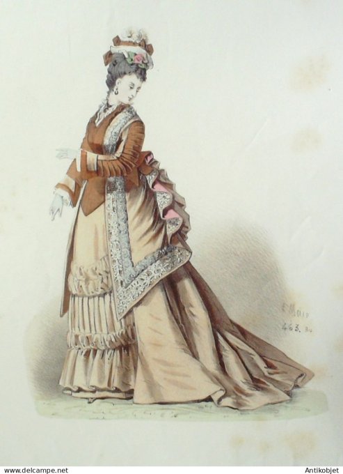 Gravure Mode Elegance Parisienne 1870 # 463 (Old Fashion plate)