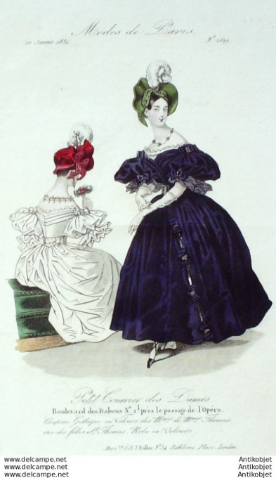 Gravure Mode Courrier des Dames 1832 # 1029 (eau forte old Fashion plate)