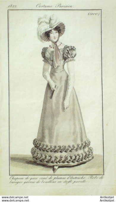 Gravure Mode Costume Parisien 1822 # 2100b (eau forte old Fashion plate