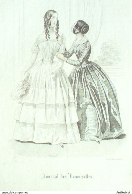 Gravure Mode J.Demoiselles 1843 #  4 (aquarelle Old Fashion plate)