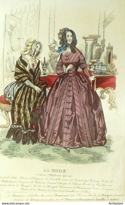 Gravure La mode 1842 # 35 (aquarelle old Fashion plate)