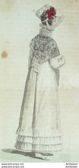 Gravure de mode Costume Parisien 1816 n°1579 Fichu de dentelle