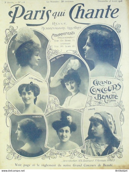 Paris qui chante 1905 n°118 Liliette Dranem Berka Lamberty Vasser Muger Lacroix