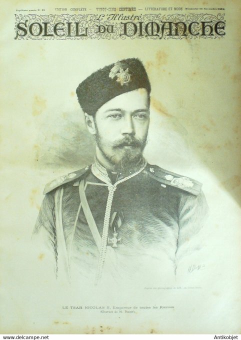 Soleil du Dimanche 1894 n°45 Russie Moscou Tsar Nicolas II Empereur Alexandre III