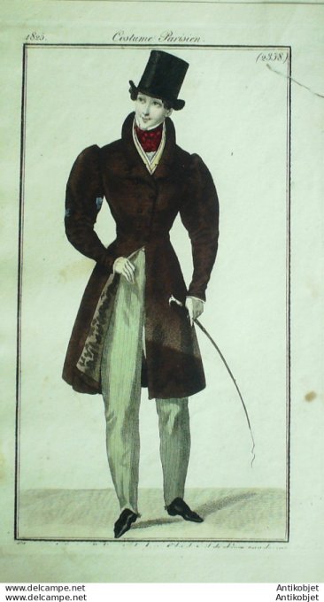 Gravure de mode Costume Parisien 1825 n°2358 Habit de daim homme