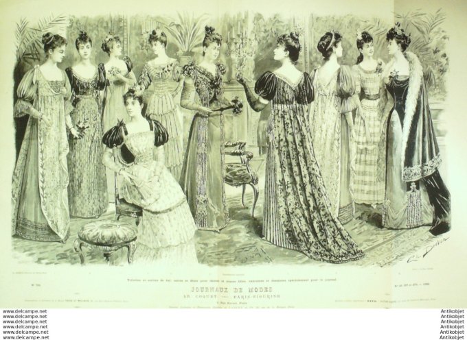 Gravure Mode Le Coquet 1892 # 705 (Old Fashion plate)
