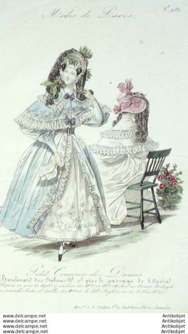 Gravure Mode Courrier des Dames 1832 #  982 (eau forte old Fashion plate)