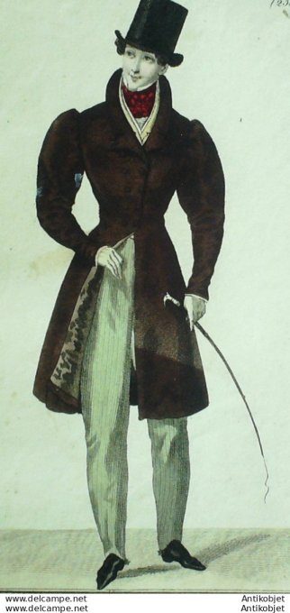 Gravure de mode Costume Parisien 1825 n°2358 Habit de daim homme