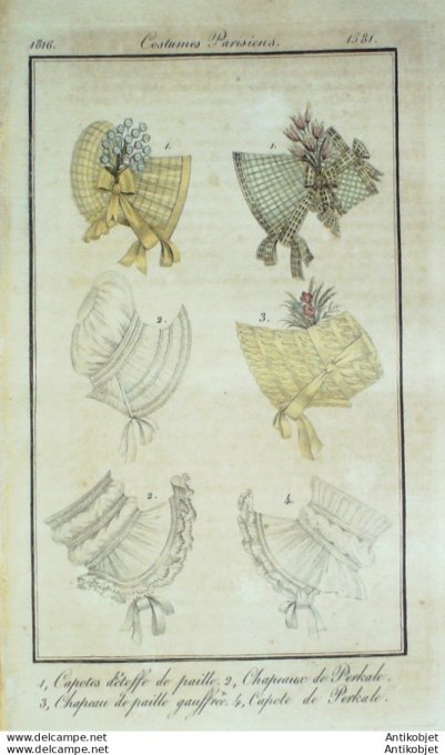 Costume Parisien 1816 # 1581 Capotes d'étoffe et de paille