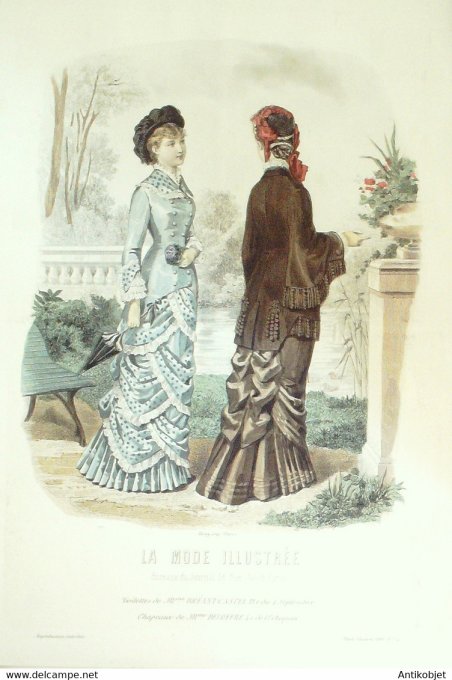Gravure de mode La Mode illustrée 1880 n°14 (Maison Bréant-Castel)