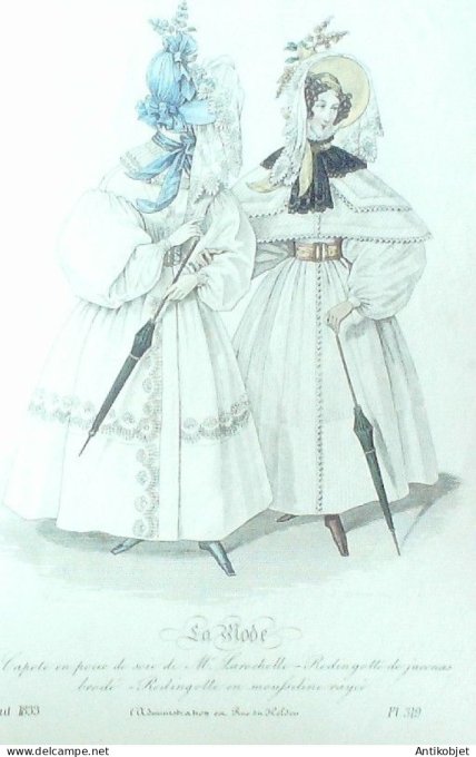 Gravure La mode 1833 # 319 (aquarelle old Fashion plate)