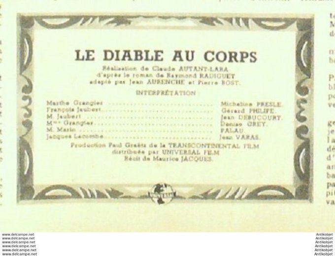 Mon Film   67 47-11- 5 Le diable au corps Gerard Philippe Micheline Presle