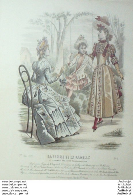 Gravure Mode La Femme & La Famille 1889 # 05 (Old Fashion plate)