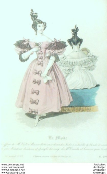 Gravure La mode 1833 # 296 (aquarelle old Fashion plate)