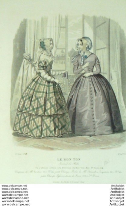 Gravure Mode Le Bon Ton 1844 # 13 (aquarelle old fashion plate)