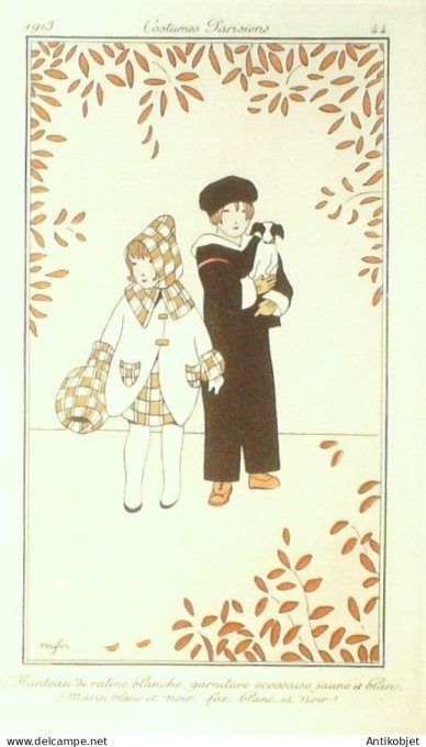 Gravure Mode Costume Parisien 1913 #   44 Boutet de Monvel Bernard (eau forte)