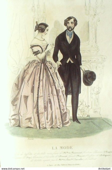 Gravure La mode 1842 # 14 (aquarelle old Fashion plate)