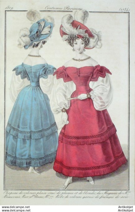 Gravure Mode Costume Parisien 1829 # 2734 (eau forte old Fashion plate
