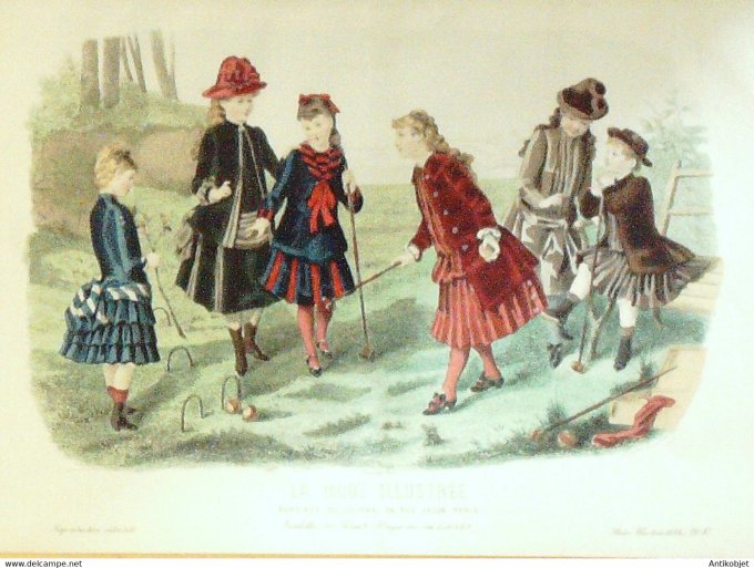 Gravure de mode La Mode illustrée 1884 n°47 (Costumes d'enfants)