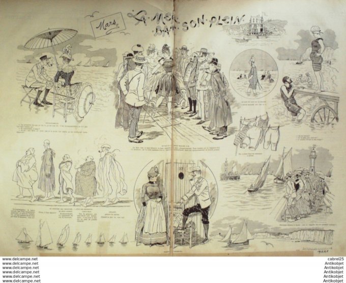 Le Journal Amusant 1886 # 1565 La mer bat son plein de Mars, Saintonge, grandes manoeuvres de Barthe