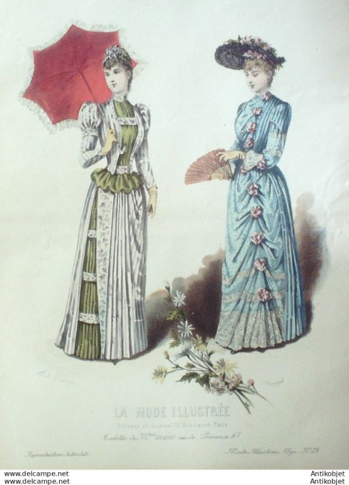 Gravure Mode illustree 1890 # 23 (Old Fashion plate) rare