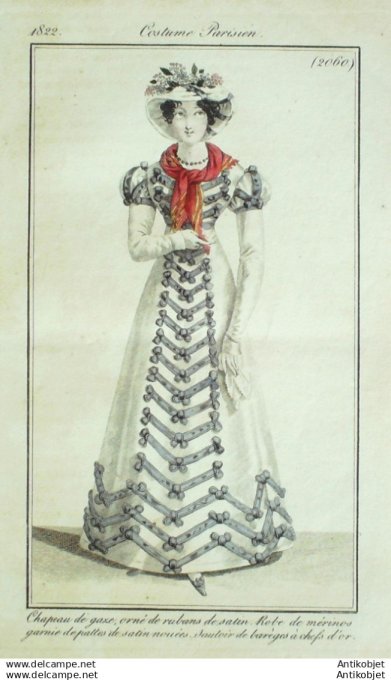 Gravure Mode Costume Parisien 1822 # 2060 (eau forte old Fashion plate