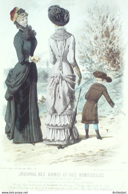 Gravure Mode J.Dames & Demoiselles 1875 # 1845 (Old Fashion plate)
