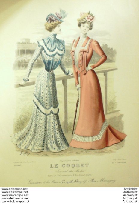 Gravure Mode Le Coquet 1899 # 21 (Old Fashion plate)