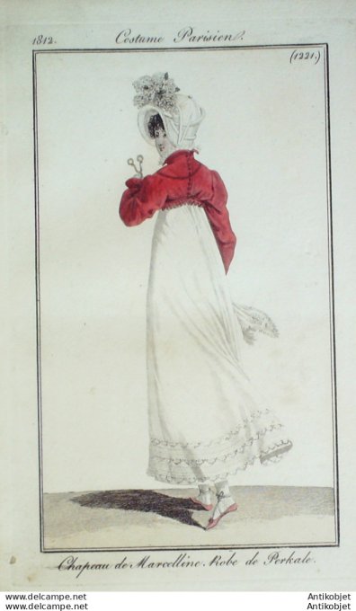 Gravure de mode Costume Parisien 1812 n°1221 Robe perkale